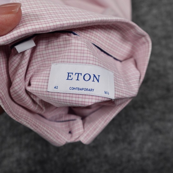 ETON Dress Shirt‎ Mens 46 -16 1/2 Pink Micro Check Long Sleeve Button Up - Picture 4 of 14